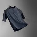 Sports T-shirt men's half zip stand up collar quick drying short sleeved running top summer quick drying versatile sports traini.