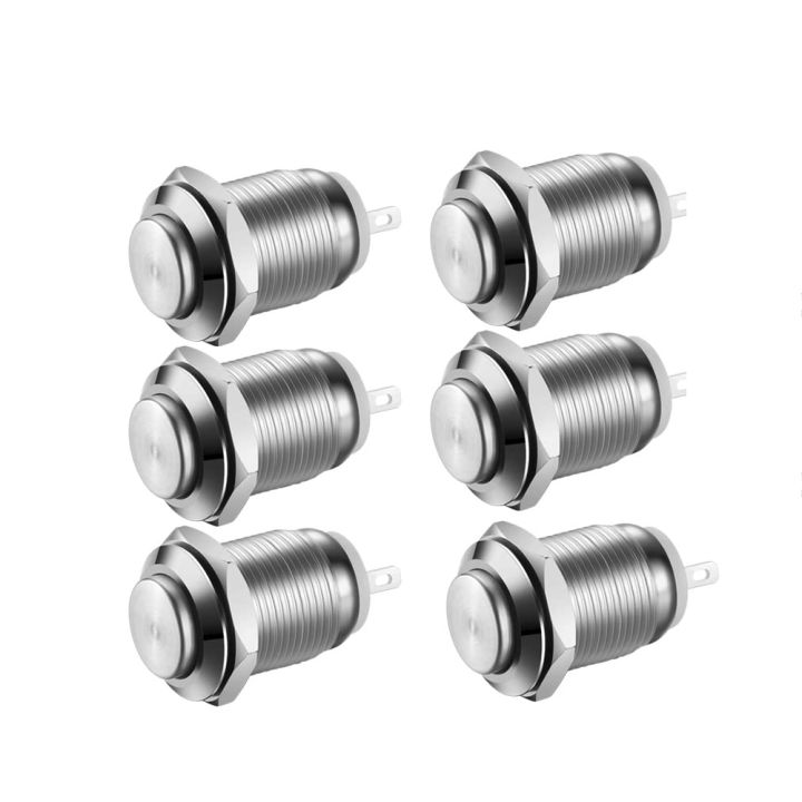 6PCS 12mm Latching Push Button Switch Waterproof Button Switch On Off 3A 250V AC Stainless Steel Switches