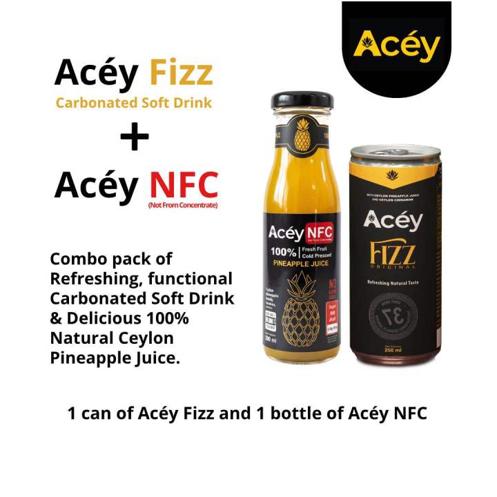 Acey Bundle Pack – 1× Acey NFC 200ml Juice + 1× Acey Fizz Original 250ml Can | 100% Natural Ceylon Pineapple Juice & Functional Carbonated Drink | No Preservatives | Refreshing & Healthy Combo