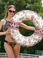 1PC Swim ring with handles, classic pool float, inflatable flotation device, perfect for summer pool parties and beach outings.. 