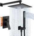 KES Black Shower Set 3-Function Concealed Shower System for Bathroom Wall Mounted 12-Inch Shower Head with Handheld Including Rough-in Valve Body and Trim. 