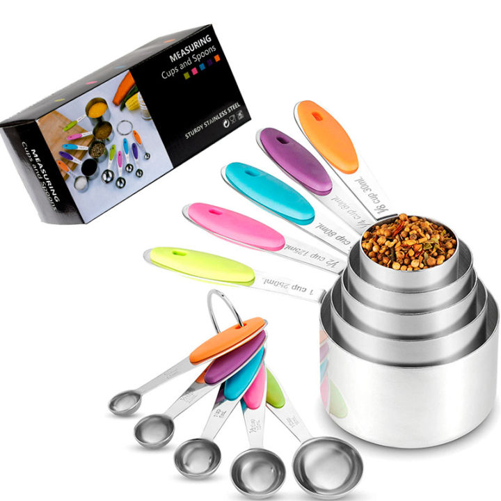 Stainless Steel Measuring Cup And Spoon Set Of 10 Pieces | Daraz.lk
