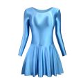 Women's Glossy Long Sleeve Ruffled Leotard Dress Solid Color round Neck for Ballet Swimming Dance Training Sports.