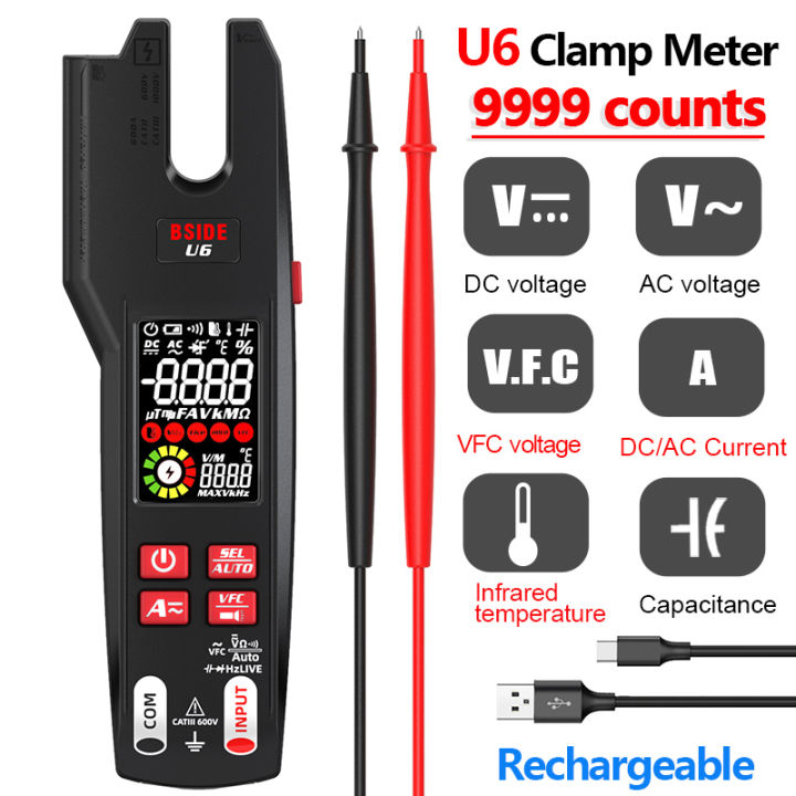 Currentplier Rms Rechargeable Clamp Meter Fork 600A Ammeter Pliers True RMS DC AC ...