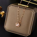 Classic Zircon Crystal Inside Hollow Square Stainless Steel Necklace For Women Korean Fashion Sexy Female Clavicle Chain Jewelry. 