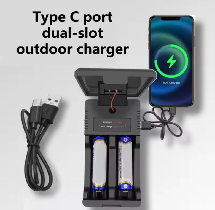 Type -C Double-slot  Charger Solar Lithium Charging Adapter  Base For 18650  14500 16650 16340 Batteries