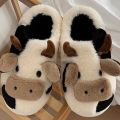 New winter neutral cartoon cow warm plush slippers for couples, indoor anti slip home slippers for men and women, home cotton sh. 