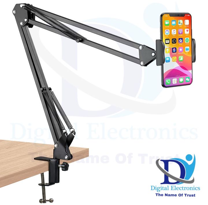 Overhead Mobile Arm Stand Video Stand Mobile Holder Articulating Arm Phone Mount Table Top Scissor Booms Arm Articulating Phone Stand Tablet Phone Holder for Streaming Phone Baking Crafting