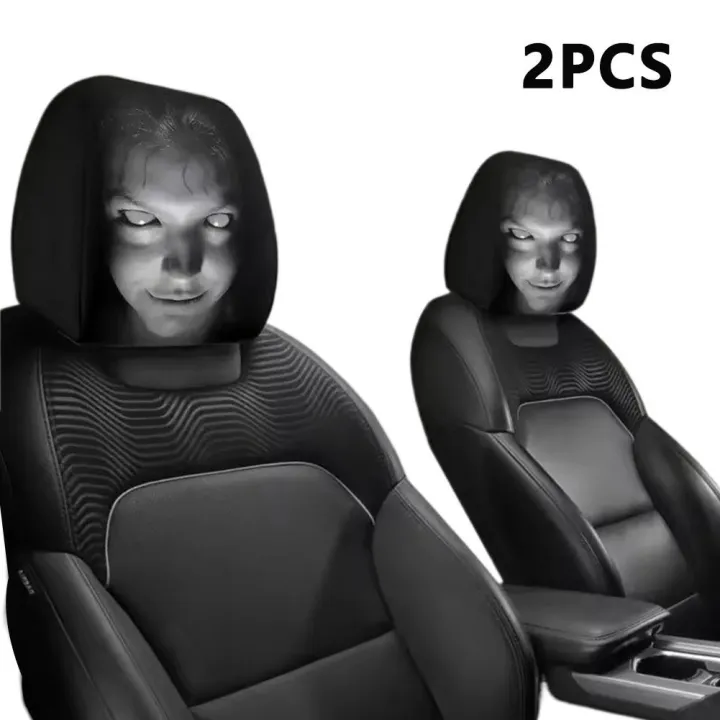 2Pcs Halloween Car Headrest Cover Black Horror Skull Printed Head Rest Cover Elastic Funny Seat Head Pillowcase Car Decor