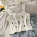 ITOOLIN Women Embroidery Floral Cute Camis Knitted Crop Tops For Women Slim Tanks Tops Fashion Camisole Summer 2023. 