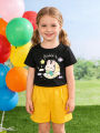 Eye-Catching Black Short-Sleeve Set: Moon Rabbit—Summer Baby’s Cute Outfit. 
