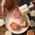 Mooncake Press Molds,Mid Autumn FestivalMooncake Mold Set 50g Flower Moon Cake Mold with4Pcs Stamps.