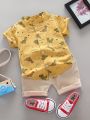 Infant Toddler Summer Dinosaur Print Short Sleeve Shirt And Shorts Set Fashionable Outdoor Standing Collar Top for Kids. 