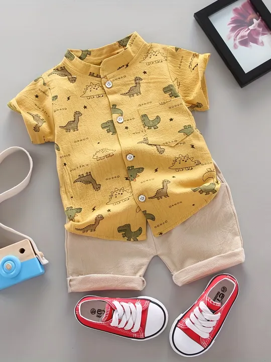 Infant%20Toddler%20Summer%20Dinosaur%20Print%20Short%20Sleeve%20Shirt%20And%20Shorts%20Set%20Fashionable%20Outdoor%20Standing%20Collar%20Top%20for%20Kids%20-%20Image%207