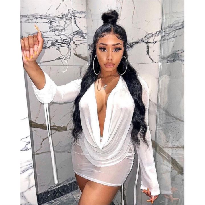 Y2k Style Backless Deep V Mini Dress Summer Dress Lace Dress Birthday Party Mini Dress For Woman 2023 Long Sleeve Two Piece