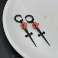 Punk Black Sakura Blade Earrings Gothic Cherry Blossom Sword Pendant Small Hoop Earrings Japanese Jewelry.
