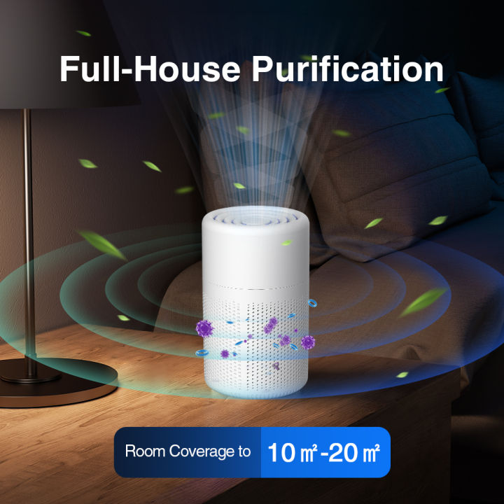 Air Purifier With H13 HEPA + Activated Carbon Filter Dual Purification for 20㎡ Rooms Blue Light for Pet Allergy Relief Air Clean