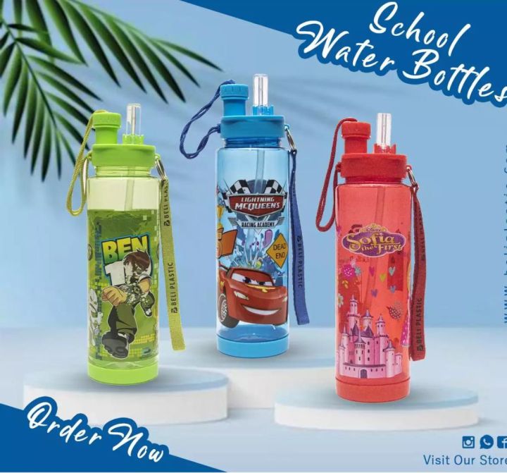 Cute Water Bottle For School Kids Boys, Girls, BPA FREE Tritan & Leak Proof & Easy Clean & Carry Handle, 23oz/ 680ml