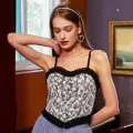 Summer Lace floral camisole spaghetti strap removable padding off shoulder Tank Top Crop Tops For Women. 