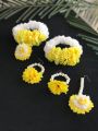 gajray/kangan/bangles/teeka/earsring/ring/bindiya/artificial fake flowers jewellery set yellow & white.. 