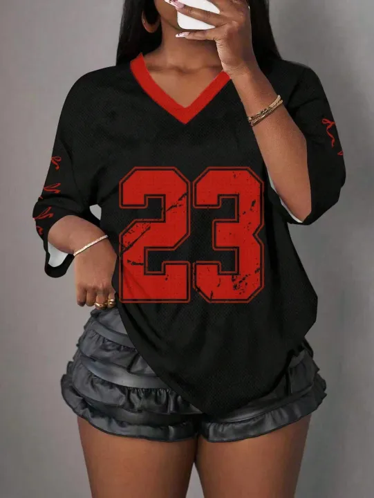 %EF%BB%BF%20Casual%20Minimalist%20Letter%20NO.23%20Graphic%20T-Shirt%20For%20Women%20Summer%20Sports%20Jersey%20Suitable%20For%20Basketball%20Games%20Y2k%20Ladies%20Clothes%20-%20Image%205