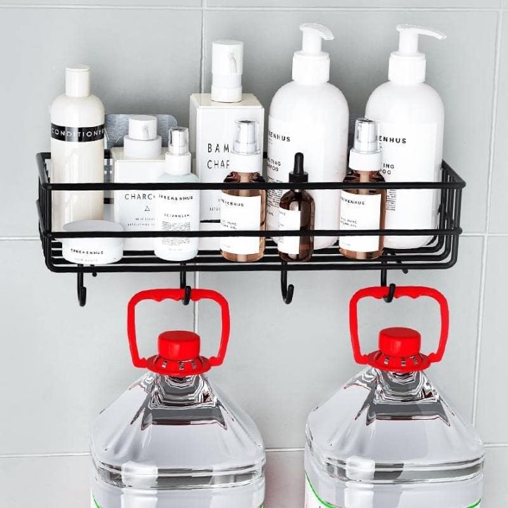 Metal%20Wire%20Bathroom%20Rack%20Bathroom%20Shelves%20Kitchen%20Storage%20Multipurpose%20Shelf%20and%20Shampoo%20Holder%20with%204%20Hook%20Easy%20To%20Install%20Metal%20Shelf%20With%20Simple%20Drilling%20(Screws%20Are%20Not%20Included)%20(Color:%20Black)%20-%20Image%203