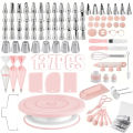 137Piece Ultimate Cake Decorating Kit with Turntable - Stainless Steel Piping Tips, Cupcake & Baking Tools for Creative Desserts.
