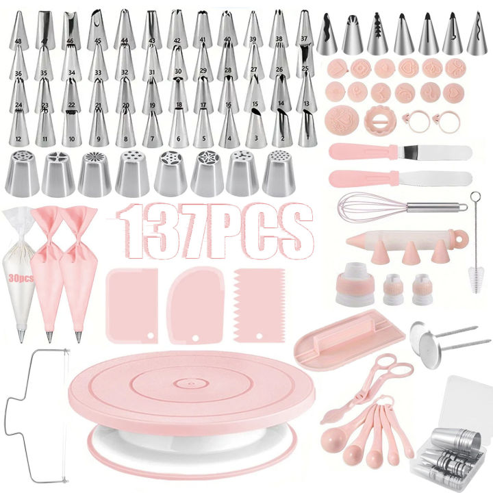 137Piece%20Ultimate%20Cake%20Decorating%20Kit%20with%20Turntable%20-%20Stainless%20Steel%20Piping%20Tips,%20Cupcake%20&%20Baking%20Tools%20for%20Creative%20Desserts%20-%20Image%202