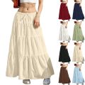 Women's Flared Ruffle Hem Maxi Skirt Fashion Women Solid Long Skirts Elastic Waist Elegant Long Skirt Spring Summer Cake Dress. 