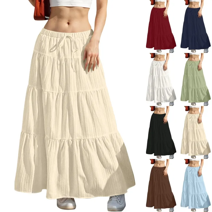Women's%20Flared%20Ruffle%20Hem%20Maxi%20Skirt%20Fashion%20Women%20Solid%20Long%20Skirts%20Elastic%20Waist%20Elegant%20Long%20Skirt%20Spring%20Summer%20Cake%20Dress%20-%20Image%202