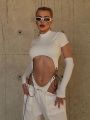 Short Sleeve Bodysuit, Mock Neck Women Y2k Clothes, Hollow Out One-Piece Body Feminino, Lace Up Club Outfits,  Lingerie. 