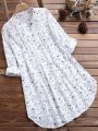 Plus Size Women's Shirts 2025 New White Long Sleeve Casual Cute Sweet Blouses Elegant Fashion Flower Printed Lapel Button Up Top. 