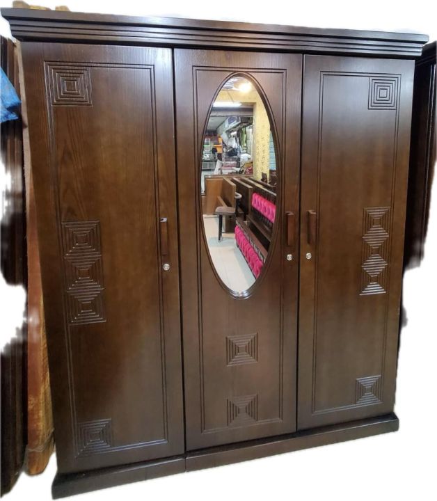 Modern New Design Canadian Oak Biniar 3 Part Almirah with Mirror