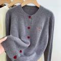 2026 Women Knitted Cardigan Bow Embroidery O-Neck Single Breasted Heart-shaped Button Sweater Korean Casual Solid Knitting Tops.