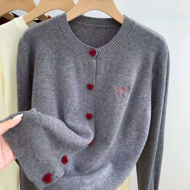 2026%20Women%20Knitted%20Cardigan%20Bow%20Embroidery%20O-Neck%20Single%20Breasted%20Heart-shaped%20Button%20Sweater%20Korean%20Casual%20Solid%20Knitting%20Tops%20-%20Image%202