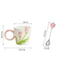 500ml 3D Tulip Pattern Ceramics Mug with Spoon Hand Carved Comfortable handle Coffee Cup Breakfast Milk oatmeal cup Girl Gift. 