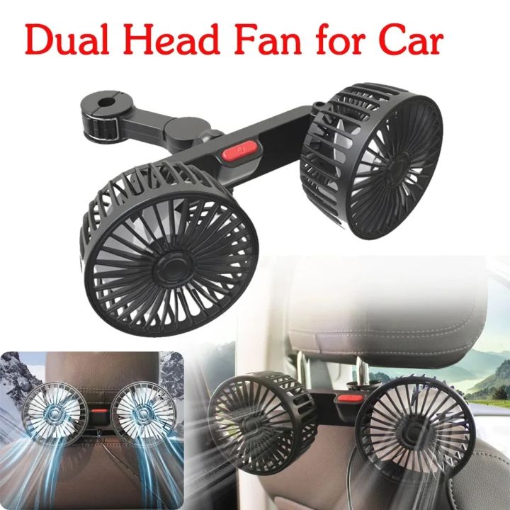 USB Charge Dual Head Fan Car Seat Back Cooling Fan Summer 360 Degree Rotation Auto Headrest Ventilation Fan Neck Cooler
