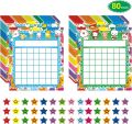 80 Pack Classroom Incentive  Reward Chart for 2 Designs with 2400 Pieces Colorful Star Stickers for Students Classroom Teaching. 