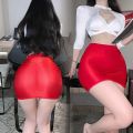 Women's Half Skirt Solid Color Temperament High Waist Slim Spicy Short Skirt Costume Transparent Mini Skirt.