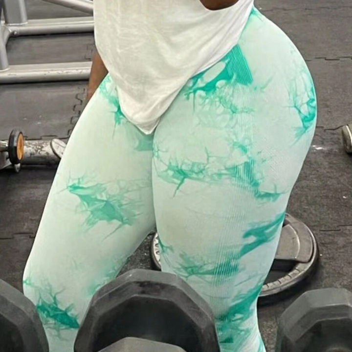 Seamless%20Tie-Dye%20Yoga%20Pants%20High%20Waist%20Peach%20Booty%20Leggings%20for%20Women%20-%20Print%20Workout%20Tights%20Butt%20Lifting%20Fitness%20Cross-Border%20-%20Image%204