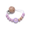Baby Beech Wood Pacifier Silicone Flower Beaded Nipple Clips For Soother Pacifier Holder Chain Nursing Toy Shower Gift.