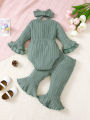 Baby girl autumn and winter casual fashion texture fabric round neck double-layer flared sleeves bow bow front jumpsuit and flar. 