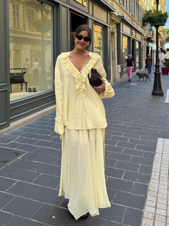 HH%20Women%20Yellow%202%20Piece%20Set%20Elegant%20Ruffled%20Lace-up%20Shirts%20High%20Waist%20Pleated%20Midi%20Skirt%20Summer%20Lady%20High%20Street%20Outfits%20-%20Image%203