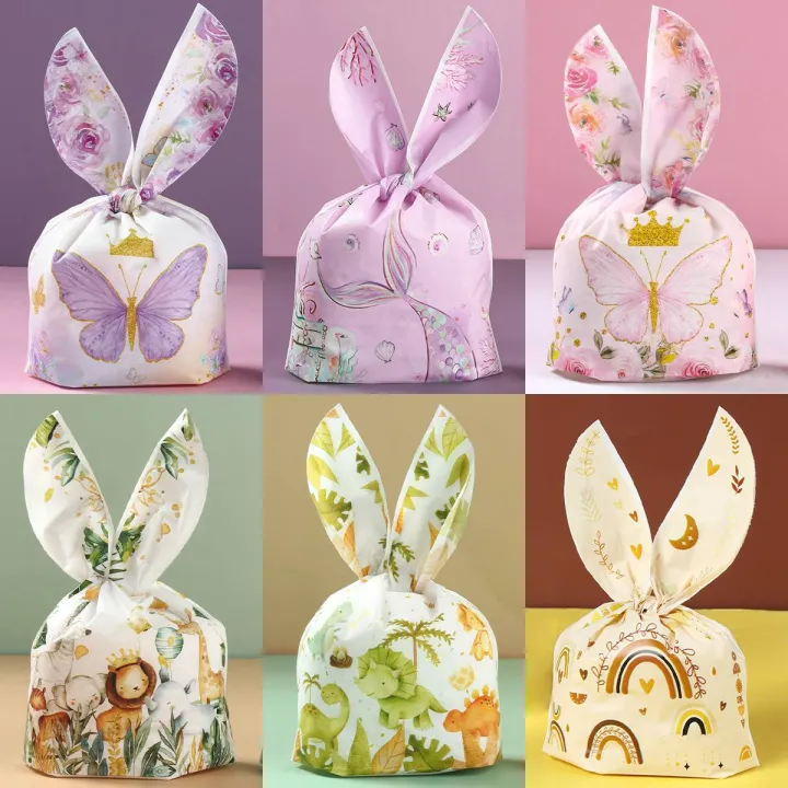 50pcs Rabbit Ear Bags Carton Plastic Cookie Candy Bags for Easter Party ...