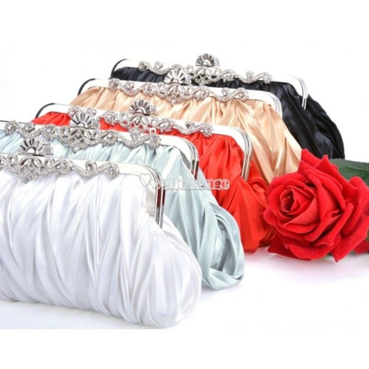 Fashionable%20and%20Vintage%20Ruched%20Satin%20Clutch%20Hand%20Bag%20with%20Silver%20Floral%20Clasp%20-%20Image%202