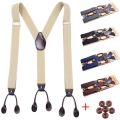 Vintage Suspenders Men Women Adult Leather Trimmed Button End Y Back Adjustable Elastic Trouser Braces Straps Belt Wedding Party. 