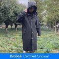 1pc Black Adult Hooded Long Raincoat Men Women Poncho Waterproof Jacket Impermeable Over Coat For Outdoor Hiking Travel Fishing.