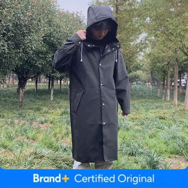 1pc Black Adult Hooded Long Raincoat Men Women Poncho Waterproof Jacket Impermeable Over Coat For Outdoor Hiking Travel Fishing