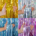 1M*2M Laser Rain Silk Curtains Wedding Celebrations Parties Birthday Decorations Background Walls With Tasse. 