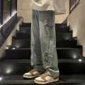 Star Embroidery Straight Casual Men Jeans Gothic Neutral New Wide Leg Loose Hip-hop Fashion Youth Streetwear Denim Trousers Y2K. 